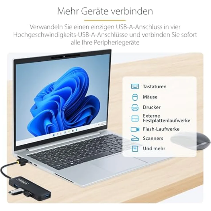 StarTech.com 4-Port USB-A Hub, USB 3.0, 5Gbps, mini, busbetrieben, kompakt & tragbar mit Kabelmanagement, Plug-and-Play, kompatibel mit Windows/macOS/ChromeOS – Bild 2