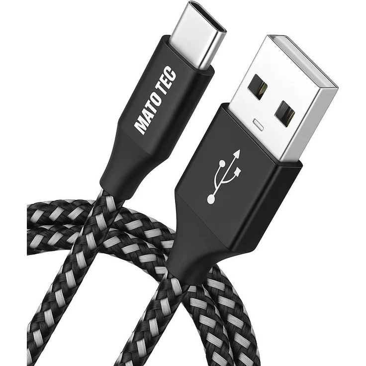 Marco Kuhn USB-C zu USB-A Ladekabel, 0,5m, Nylon Ummantelung, Schwarz, Schnellladekabel für Smartphones und Tablets