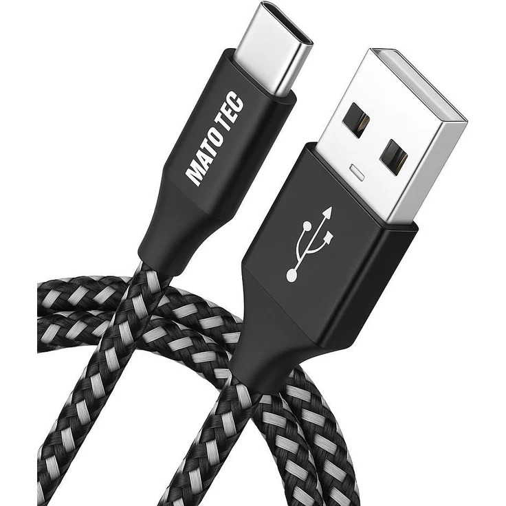 Marco Kuhn USB-C zu USB-A Ladekabel, 0,5m, Nylon Ummantelung, Schwarz, Schnellladekabel für Smartphones und Tablets