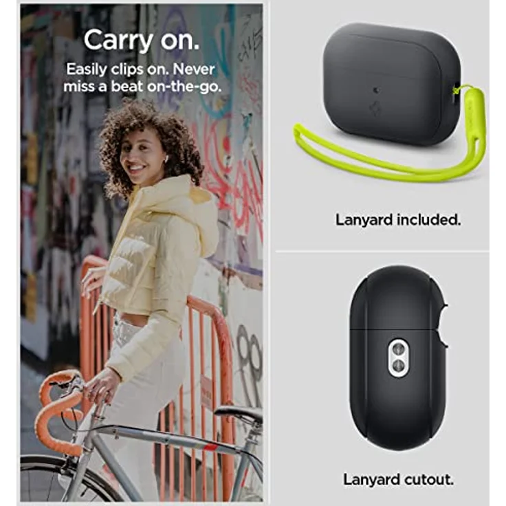 Spigen Silicone Fit Hülle Case für AirPods Pro 2. Generation (2023/2022) - Stoßdämpfend, Schlank und leicht - Schwarz/Grün – Bild 4