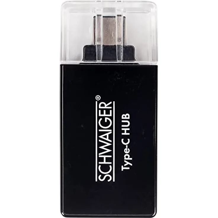 SCHWAIGER CAU314 533 USB C Hub Adapter USB 2.0 und USB 3.0 auf USB 3.1 C USB-Anschluss geeignet für USB Stick MacBook Samsung Galaxy HighSpeed 48 Mbit/s mit Abdeckkappe schwarz