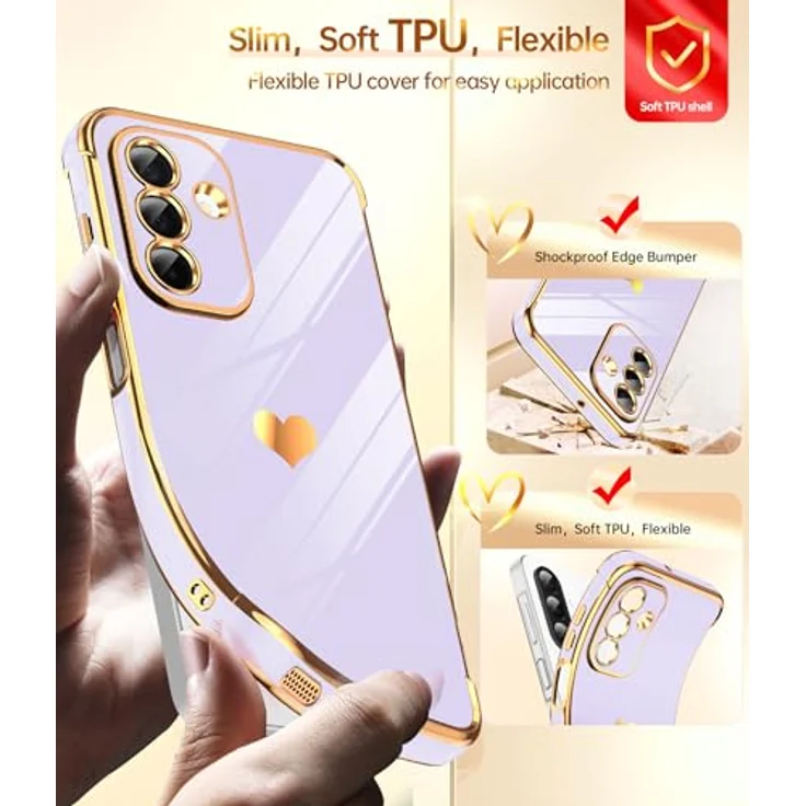 LeYi Handyhülle für Samsung Galaxy A26 5G, TPU Silikon mit Cute Herz Muster und Schutzfolie, lila, stoßfest und kratzfest mit Kameraschutz – Bild 4