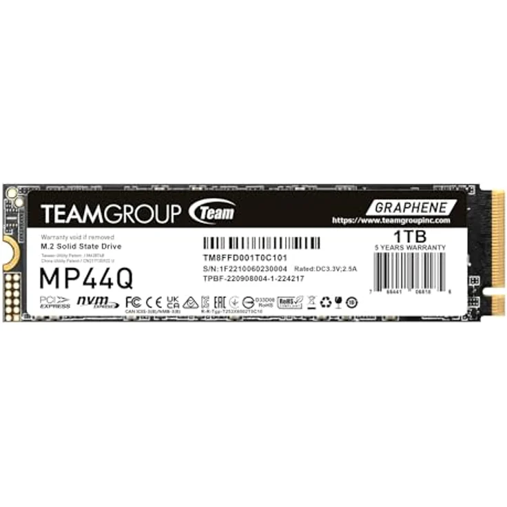 TEAMGROUP MP44Q SLC Gen 4x4 M.2 2280 PCIe 4.0 NVMe SSD, Lese-/Schreibgeschwindigkeit bis zu 7400/6200 MB/s, 1 TB geheugen, mit 5 Jahren Garantie – Bild 1