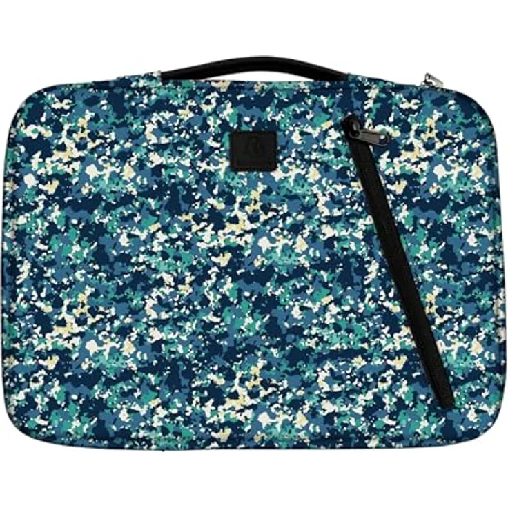 Exacompta Laptophülle Veggie, Kunstfaser blau bis 40,6 cm (16 Zoll), wasserabweisend, mit einziehbarem Griff und Reißverschlusstasche – Bild 2