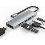 Redstar24 USB C HUB 6 in 1 Adapter Multiport USB C mit HDMI 4K, USB 3.0, SD/TF Kartenleser Micro SD 55W PD | kompatibel für TV MacBook Pro, Air, iPad Pro, Samsung | Laptop und mehr Typ C Geräte