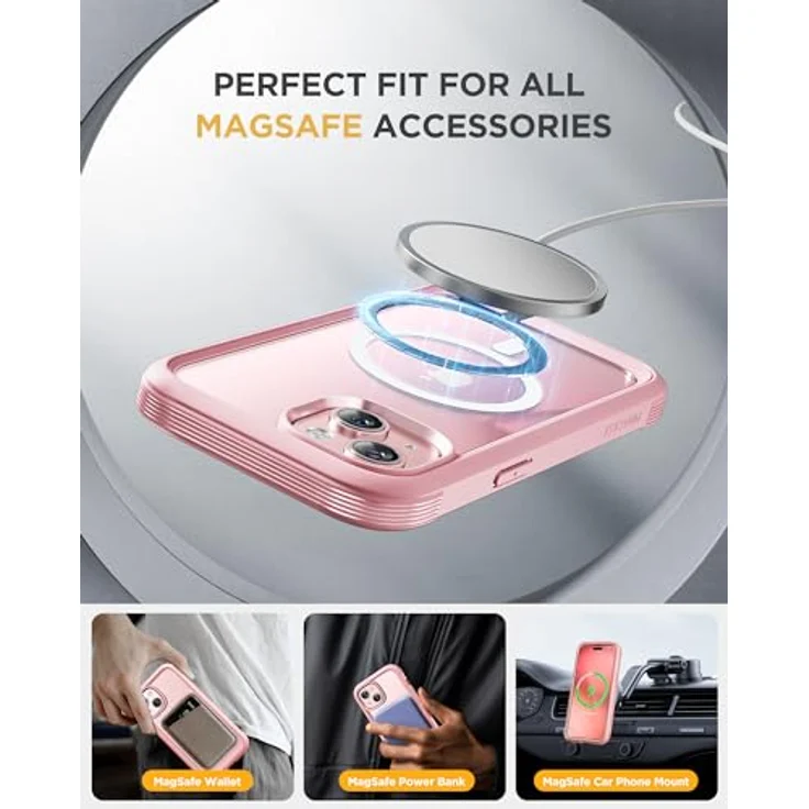 Miracase 360 Grad Hülle für iPhone 15, Magnetisch mit 9H-Glas Schutzfolie und Kameraschutz, Rosa, Stoßfest und Komplettschutz, 6,1 Zoll – Bild 5