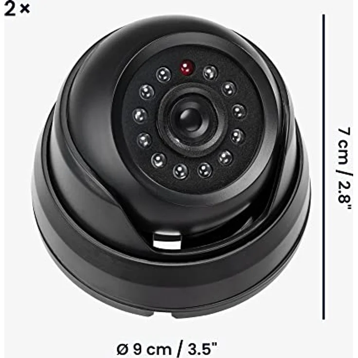 kwmobile 2X Dummy Kamera für Deckenunterbau - mit LED Licht - Dome Überwachungskamera Attrappe - täuschend echte Fake Security Camera in Schwarz – Bild 5