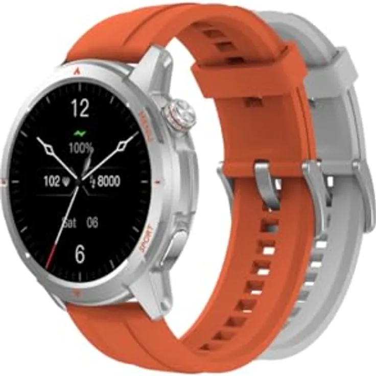 Beafon Smartwatch 601, 1,43“ AMOLED Display, Bluetooth Anrufe, GPS, Kompass, Höhenmesser, IP68, 5ATM, orange Sportband