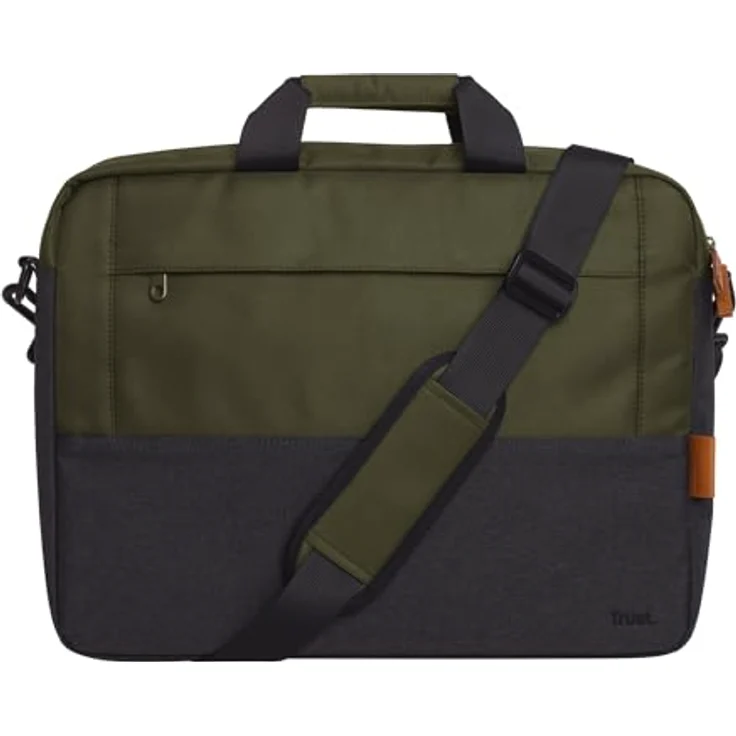 Trust Lisboa Laptoptasche 16 Zoll, Umhängetasche Herren Damen mit Trolley-Gurt, Tasche aus Recycelten PET-Flaschen, Arbeitstasche für Reisen Business MacBook Notebook HP Dell Asus Lenovo - Grün – Bild 1