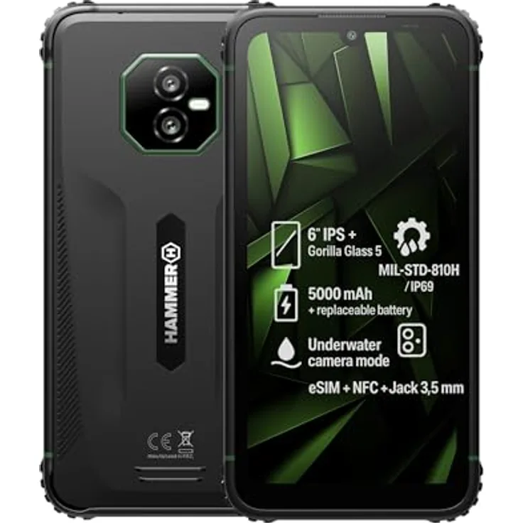 Hammer Ranger 4G, Outdoor Handy mit 6" Display, 128GB Speicher, 5000mAh Akku, IP69, Dual SIM, eSIM, NFC – Schwarz