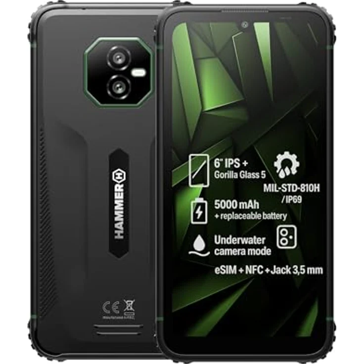Hammer Ranger 4G, Outdoor Handy mit 6" Display, 128GB Speicher, 5000mAh Akku, IP69, Dual SIM, eSIM, NFC – Schwarz – Bild 1