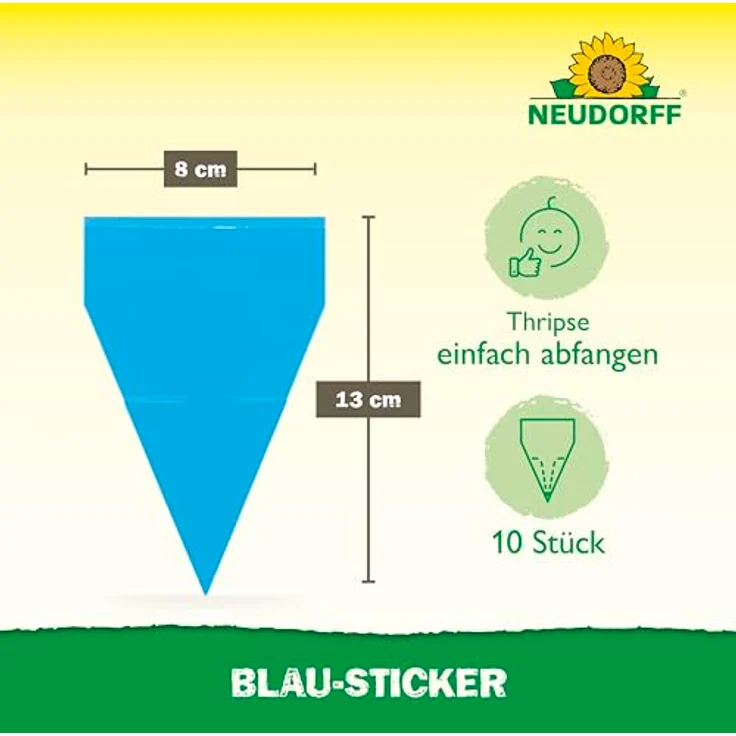 Neudorff Blau-Sticker, Klebefallen gegen Thripse und fliegende Schädlinge, geruchlos, insektizidfrei, 10 Stück – Bild 3