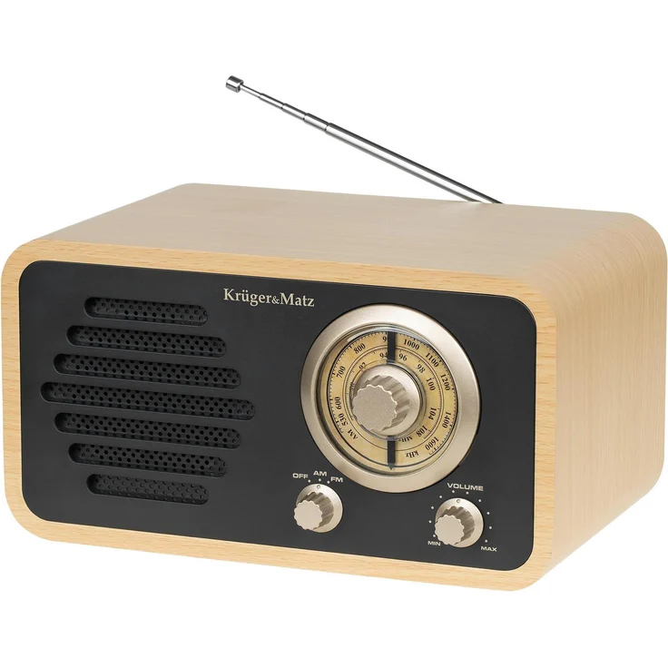 Kruger&Matz KM0828 AM/FM Netzwerkradio mit Teleskopantenne, Retro Holzgehäuse