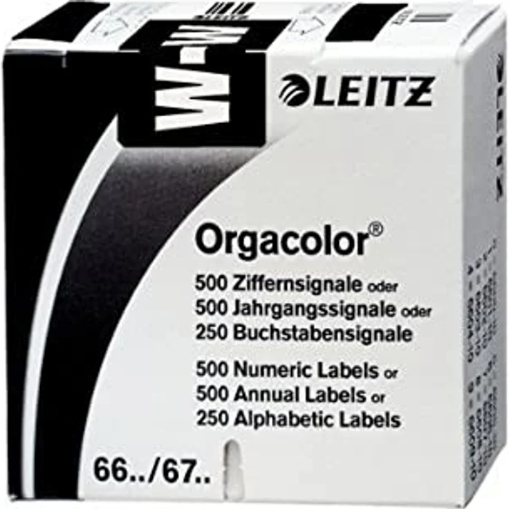 LEITZ Aktenordner LEITZ Buchstabensignal Orgacolor "W", auf Rolle, schwarz, Bürotechnik, signalisiertes Trägerbandrolle, IFOSA-Farbschlüssel, strichcodierter Innenseite – Bild 2