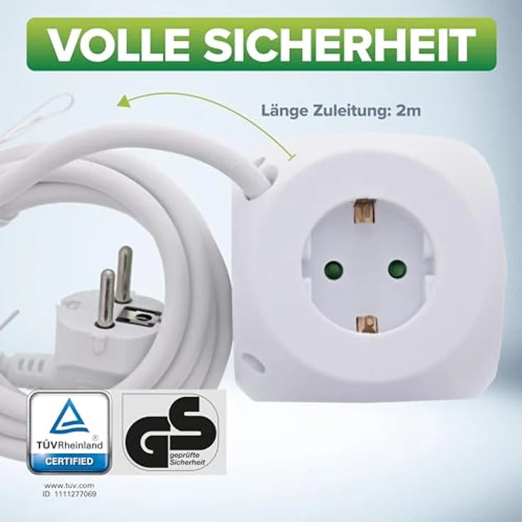 InLine 7-in-1 Steckdosenwürfel mit USB, Charging Cube, 3X Schutzkontakt, 2X USB-C, 2X USB-A, mit Schalter, 2m Kabel, Steckdosenleiste, Mehrfachstecker, Tischsteckdose, 3680W, weiß – Bild 5