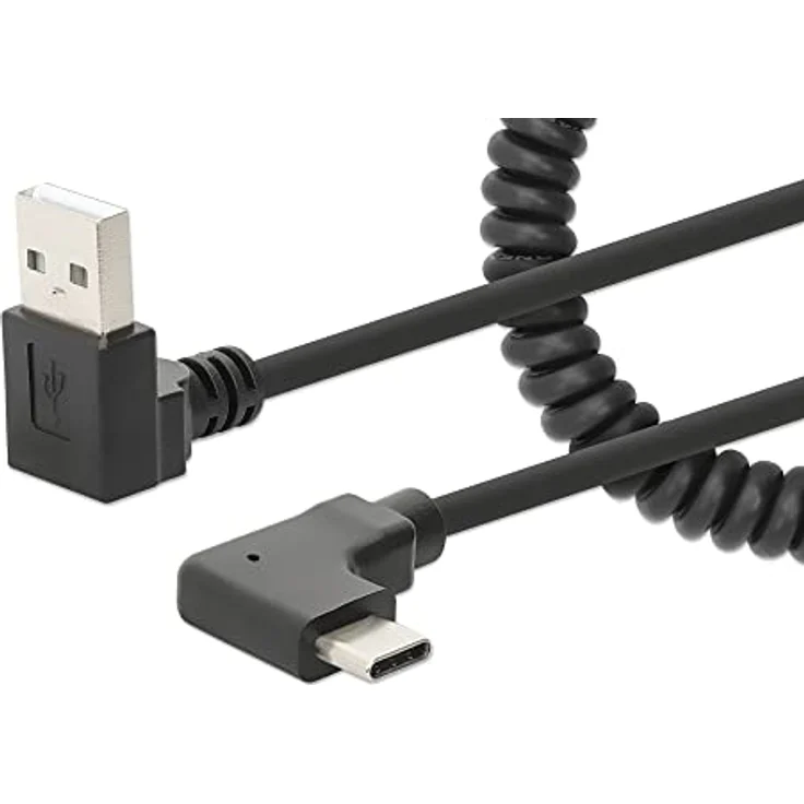 Manhattan Spiralkabel USB-A auf USB-C Ladekabel 1m schwarz – Bild 1