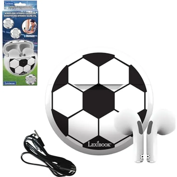 Lexibook HPBT05FO, Draadloze Stereooordopjes mit Hoge Geluidskwaliteit, Geïntegreerde Microfoon, Slimme Aanraakbediening, Oplaadetui, Geluidsniveau Beperkt tot 85 dB, Zwart/Wit