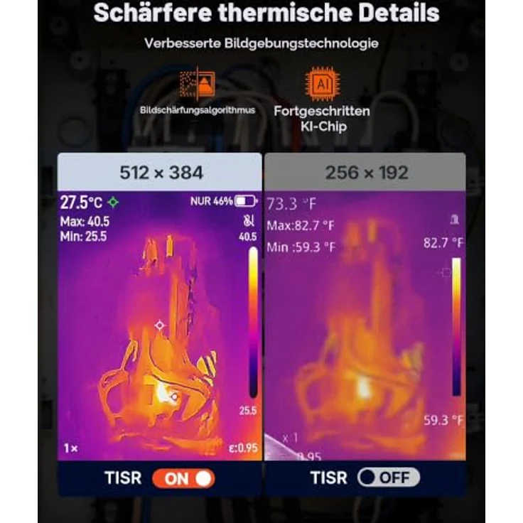 VEVOR Wärmebildkamera TISR, Superauflösung 512 x 384, 2MP visuelle Kamera, -20 °C bis 550 °C, 4 Bildmodi, 7 Farbpaletten, 5000-mAh-Akku, 32 GB Speicher – Bild 2