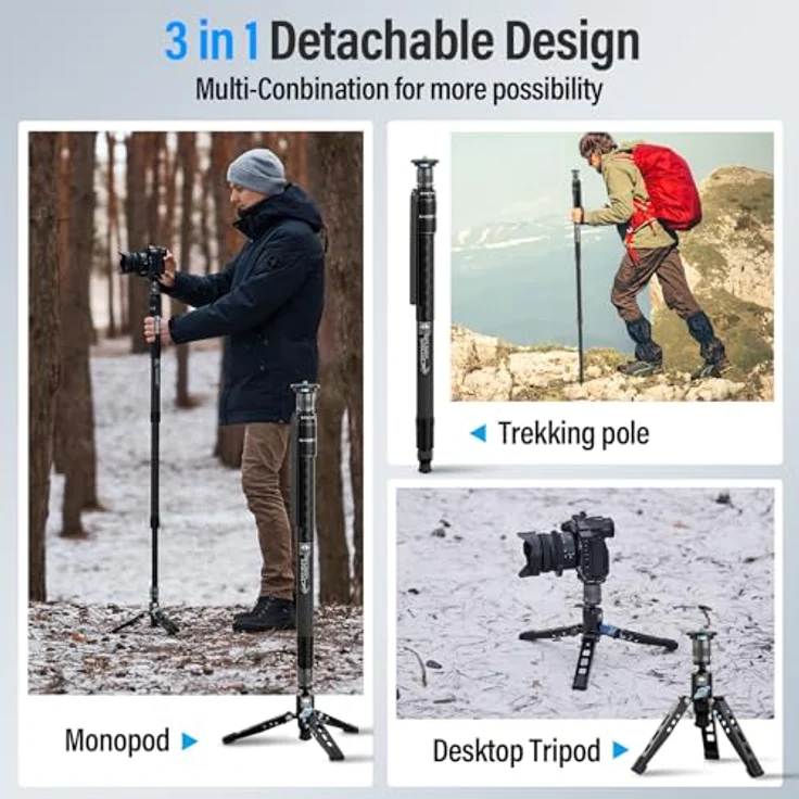 SIRUI SVM-145 Einbeinstativ aus Kohlefaser mit Füßen, 144,8 cm (57 Zoll) professionelles Kamera Einbeinstativ, schnelle Höhenverstellung, leichtes Reise-Einbeinstativ für DSLR Kamera – Bild 5