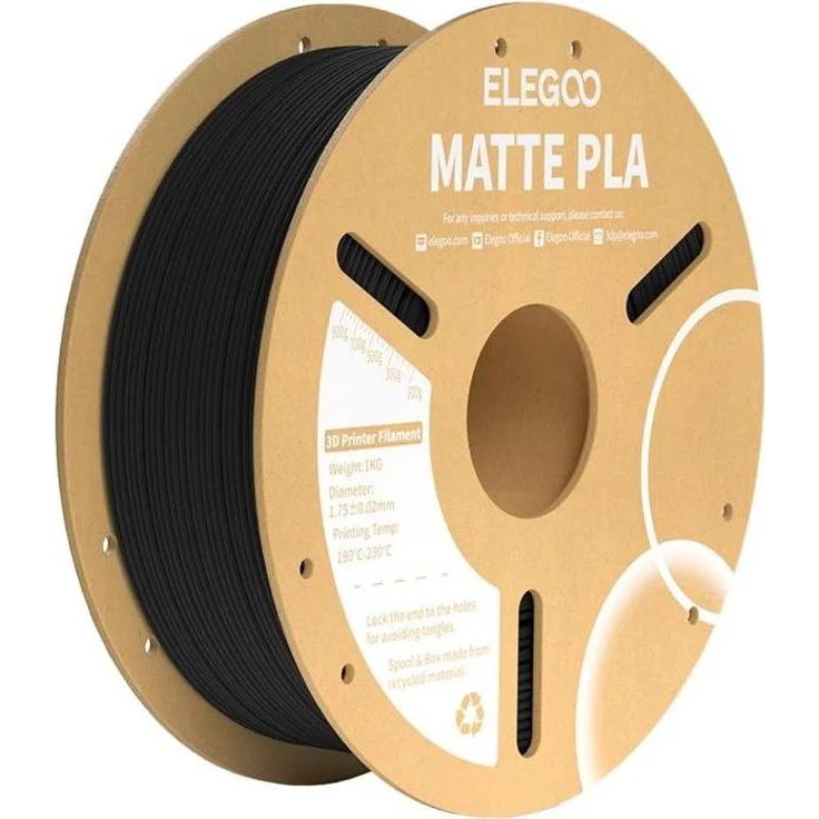 Elegoo PLA Matte Filament, 1.75 mm, 1000 g, Schwarz, umweltfreundlich mit matte Oberfläche für präzise Druckqualität