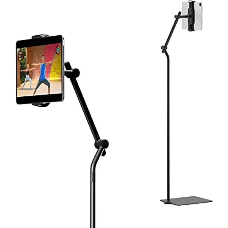 Twelve South HoverBar Tower | Multi-Angle Universal Tablet & iPad Floor Stand Holder for Apple Fitness+, Peloton/Stationary Bikes, Exercise and More (Black)