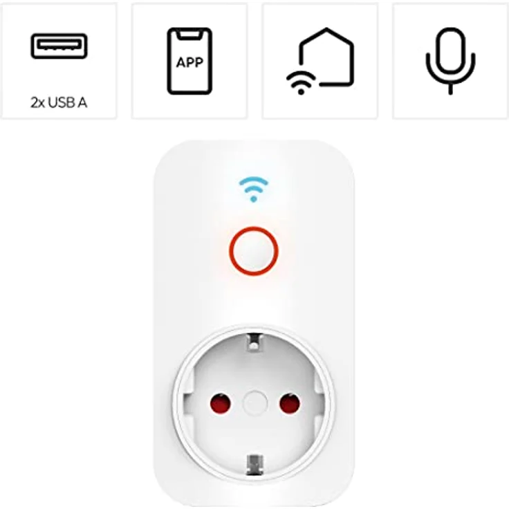 Hama WiFi Steckdose mit 2x USB A (Steckdose Smart Home für Geräte bis 2300 W und USB 2,1 A für Smartphone, Tablet, WLAN Steckdose für Sprachsteuerung mit Alexa, Google, Siri, Appsteuerung, 10 A) weiß – Bild 2