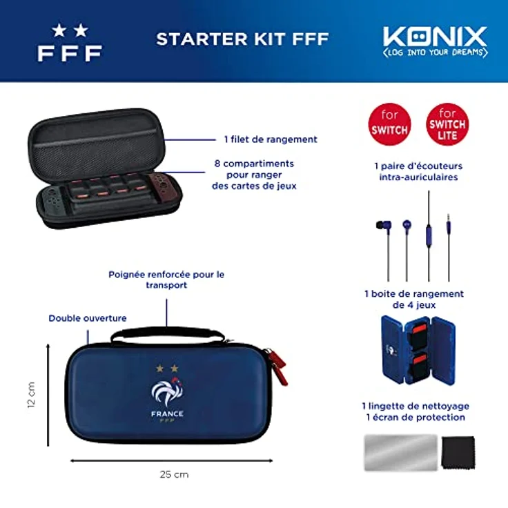 Konix FFF Gaming-Zubehörpaket Starterkit für Nintendo Switch, Switch Lite und Switch OLED - inklusive Schutzhülle, Spielekoffer, gehärtetem Glas und In-Ear-Kopfhörern – Bild 2