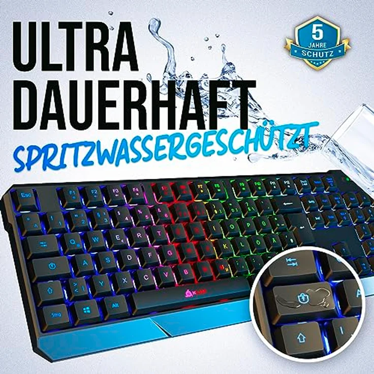 KLIM Chroma Wireless Gaming Tastatur Schwarz - Kabellos DEUTSCH QWERTZ - Ergonomisch, Wasserdicht, Leise - RGB Beleuchtung - NEU 2024 – Bild 5