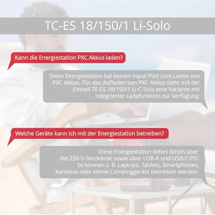 EINHELL Akku-Energiestation TC-ES 18/150/1 Li, mobile Stromversorgung mit 150 W, USB-C-PD und LED-Licht, Solo – Bild 5