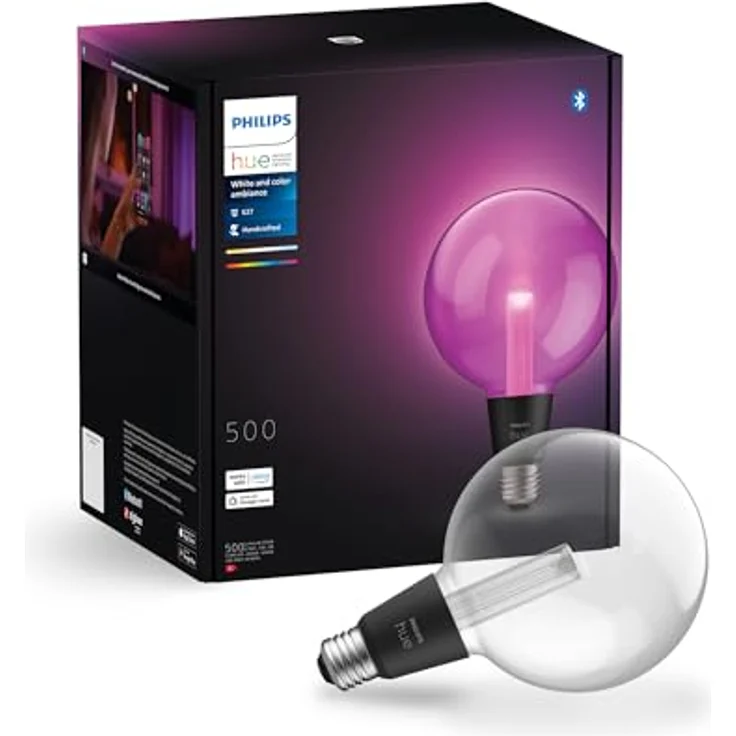 Philips Hue Lightguide smarte Lampe, große Globe Form, G125, weißes und farbiges Licht, Bluetooth kompatibel, Sprachsteuerung mit Alexa, Apple Home und Google Assistant, Klar – Bild 1