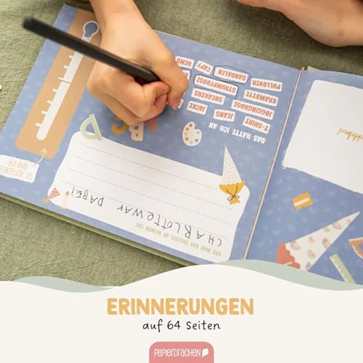 Papierdrachen Freundebuch für Kinder, hochwertiges Hardcover Erinnerungsbuch mit buntem Design, 64 Seiten, perfekt für die Schulzeit, Set 6 – Bild 3