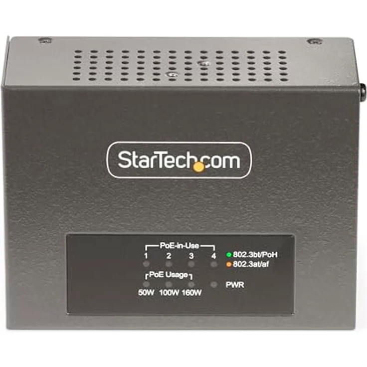 StarTech.com 4-Port Multi-Gigabit PoE++ Injector, 5/2.5G Ethernet (NBASE-T), PoE/PoE+/PoE++ (802.3af/802.3at/802.3bt), 160W Injektor, Wand-/DIN-Schienen Montage, PoE Adapter (AS445C-POE-INJECTOR) – Bild 5