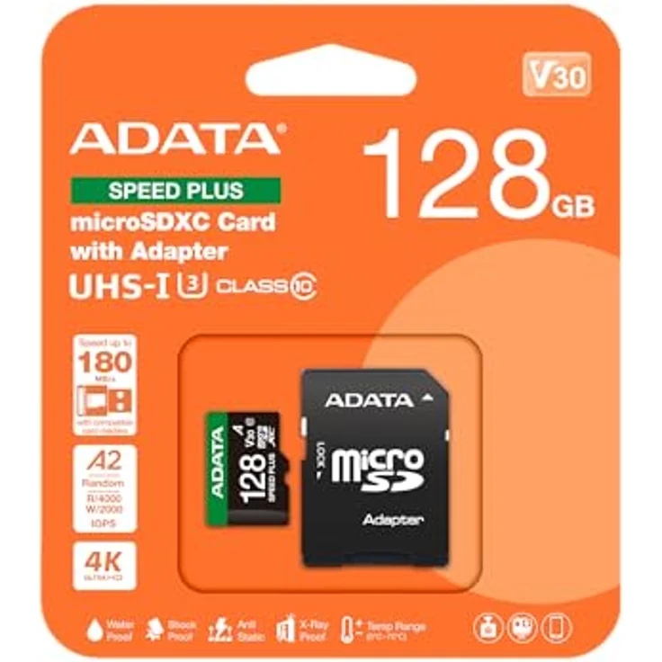 ADATA SPEED PLUS microSDXC 128 GB (UHS-I U3, Class 10, V30, A2) - Speicherkarte für Drohnen, Action-Kameras, 360-Grad-Fotografie, A2-Kompatibilität – Bild 2