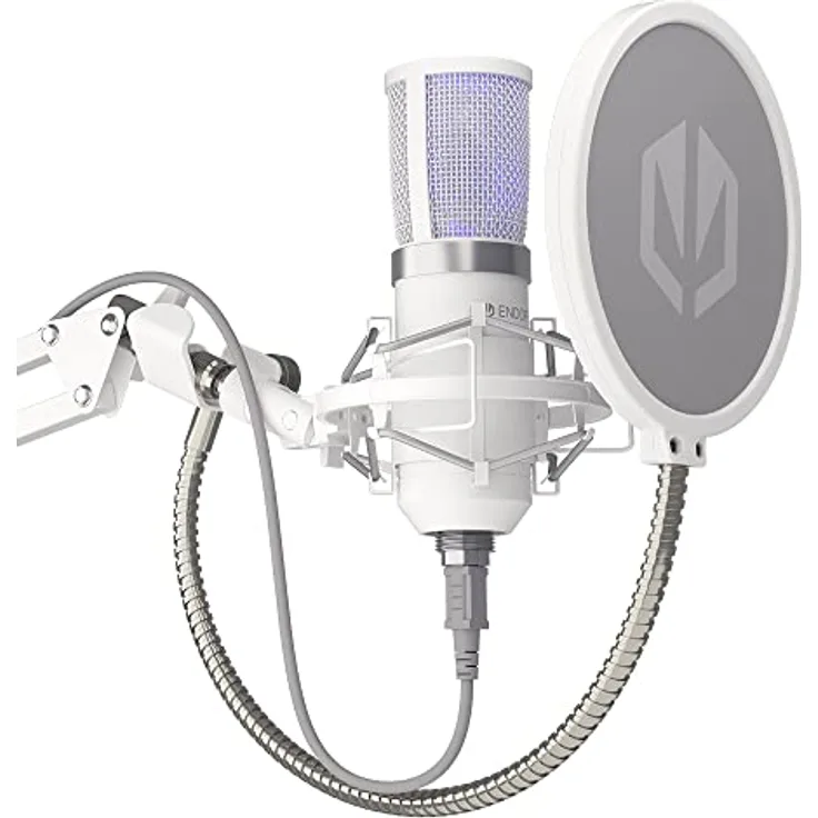 ENDORFY Solum Streaming Onyx White, Hochwertiges weißes USB-Computermikrofon, Verstellbarer Arm, inklusive Pop-Filter, EY1B005