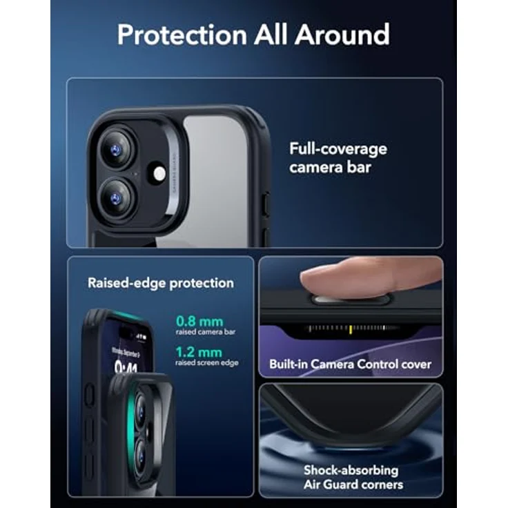 ESR Classic Hybrid HaloLock Case für Apple iPhone 17, Transparent/Schwarz, MagSafe-kompatibel mit Kamerasteuerung und Militärschutz – Bild 3