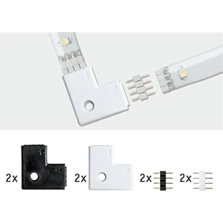Paulmann 70599 YourLED 90°-Eck-Verbinder für LED Strip 4er Pack Stripe Zubehör Weiß Schwarz Kunststoff 2x Weiß 2x Schwarz inklusive 4fach Pin – Bild 3