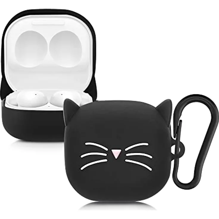 kwmobile Hülle kompatibel mit Samsung Galaxy Buds 2 Pro/Buds 2 / Buds Live - Silikon Kopfhörer Schutzhülle Case Cover Schwarz Weiß