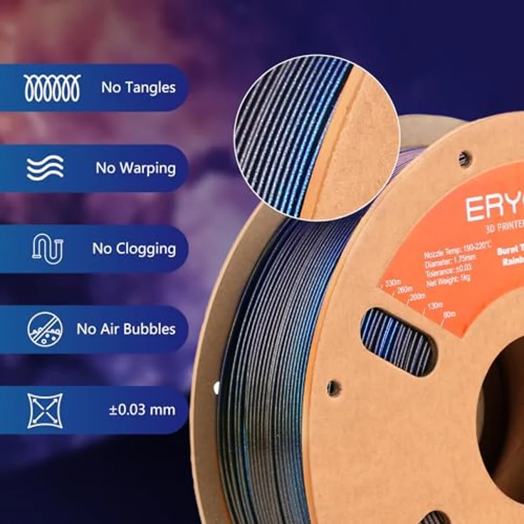 ERYONE Burnt Titanium Rainbow PLA Filament 3D Drucker, 1.75mm, 1kg, Interstellar (Blau & Flash Schwarz), für leichten Druck, glittereffekt – Bild 5