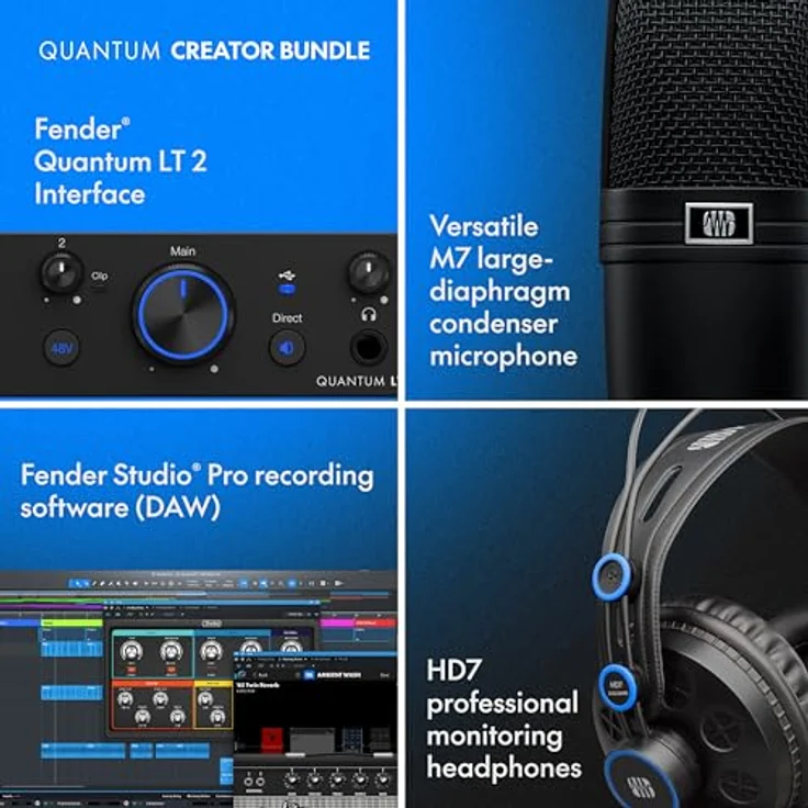 Fender Quantum Creator Bundle, All-in-One-Aufnahmepaket mit Fender Quantum LT 2-Schnittstelle, M7 Mikrofon, HD7 Kopfhörern und FS Pro Software – Bild 5