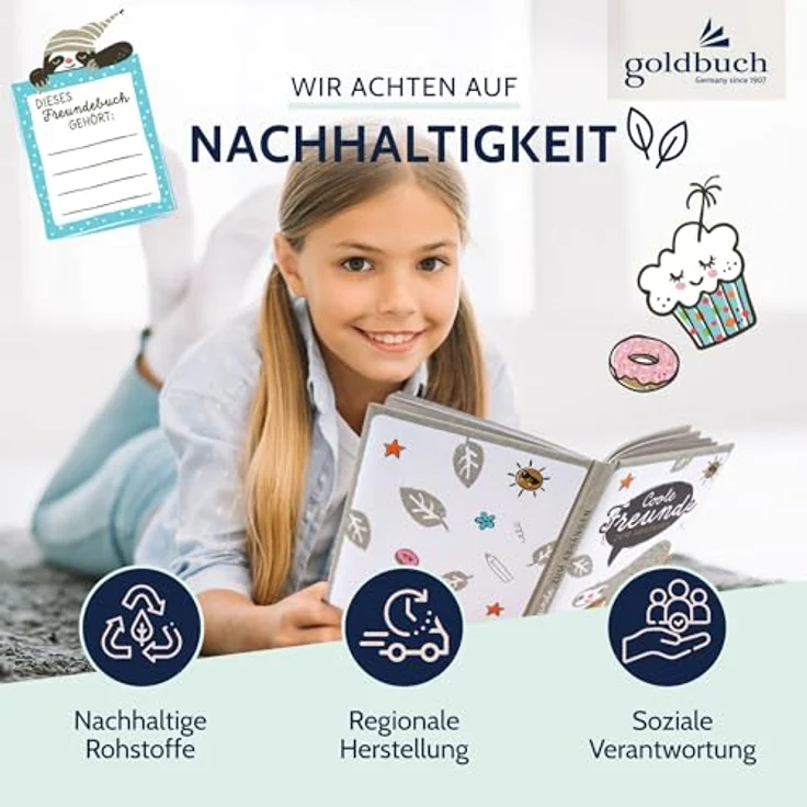 Goldbuch Freundebuch Happylife Faultier - 88 illustrierte Seiten, 15 x 21 cm – Bild 7