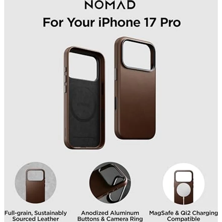 NOMAD Traditional Leather Case für iPhone 17 Pro, MagSafe-kompatible Echtleder-Schutzhülle, braun – Bild 3