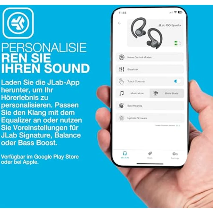 JLab Go Air Sport+ Kopfhörer, Bluetooth Sportkopfhörer mit 35+ Std. Akkulaufzeit, IP55 schweißresistent, USB-C Ladecase, Be Aware-Modus, Graphit – Bild 4