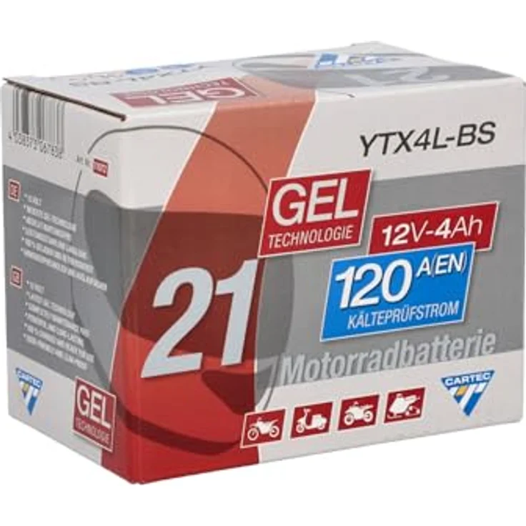Cartec Gel Motorradbatterie YTX4L-BS 4Ah 120A, wartungsfrei, auslaufsicher, ideal für Mofas und Motorräder – Bild 9