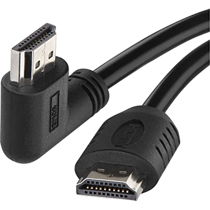 EMOS High Speed HDMI 2.0 Kabel mit Ethernet 1,5 m, 18 Gbit/s Hochgeschwindigkeitskabel mit Ultra HD, 4K, 3D, ARC Unterstützung, 90° Winkelstecker auf A-Stecker schwarz