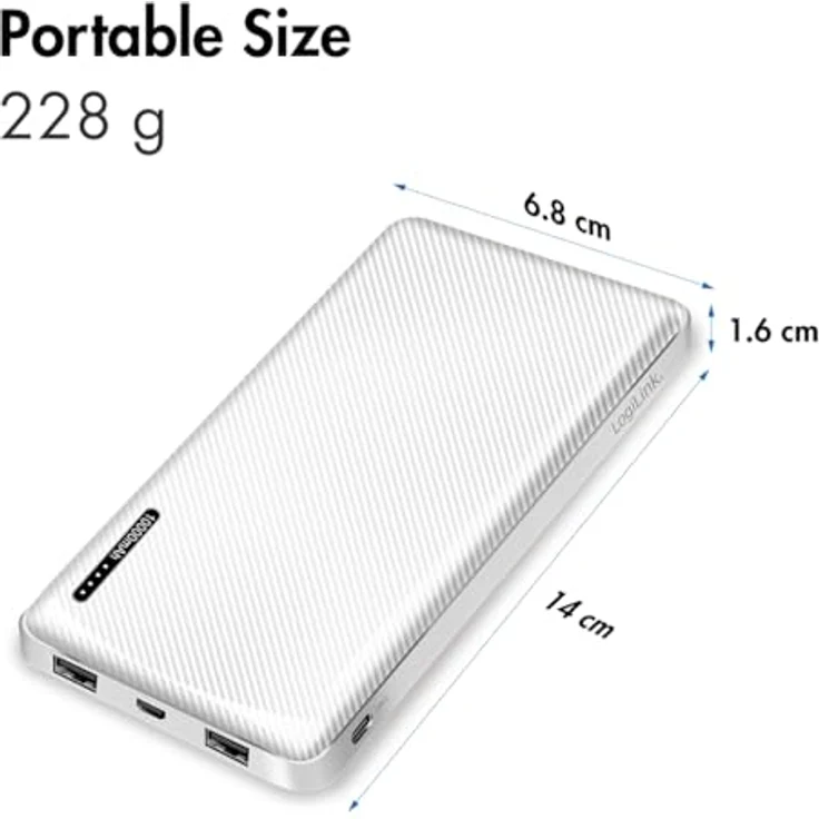 LogiLink PA0316W - Powerbank 10000 mAh, 2X USB-A (für Geräte) mit Schnellladenfunktion, USB-C + Micro-USB (Aufladen der Powerbank) – Bild 5