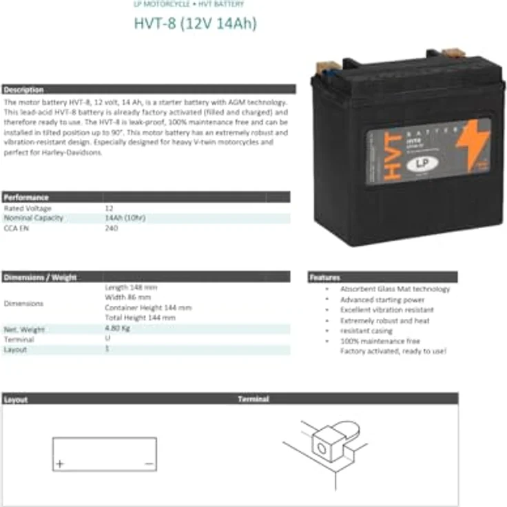 Landport Batterie Nano-Gel HVT-8, 12V 14Ah für Motorrad, wartungsfrei und auslaufsicher – Bild 6