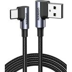 UGREEN USB C Ladekabel Winkel Nylon USB auf USB C Kabel 1M, 90 Grad Winkelstecker, 480 Mbps, Galaxy S24/S24+/S23, Redmi 10, iPhone 15 Pro Max - Schwarz