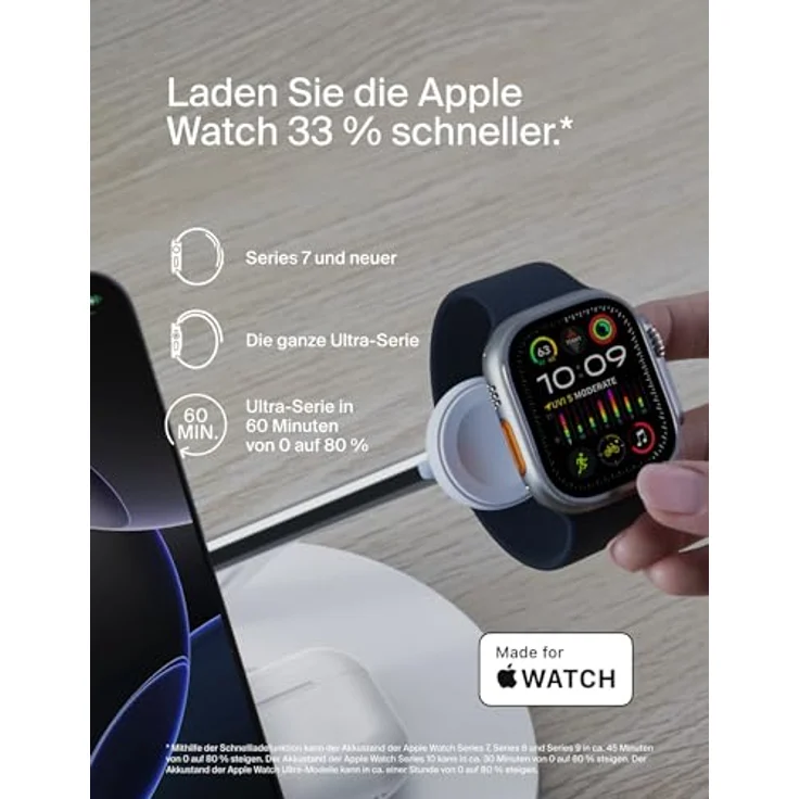 Belkin BoostCharge Pro Kabellose 3-in-1-Ladestation, 15 W Wireless Charger für iPhone, Apple Watch und AirPods, Qi2-Technologie – Bild 4