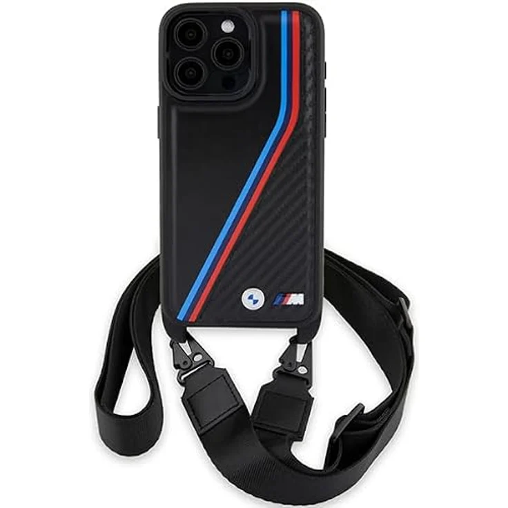 BMW M Edition Carbon Tricolor Lines & Strap Case für iPhone 15 Pro - schwarz, hochwertiger Schutz mit sportlichem Design – Bild 2