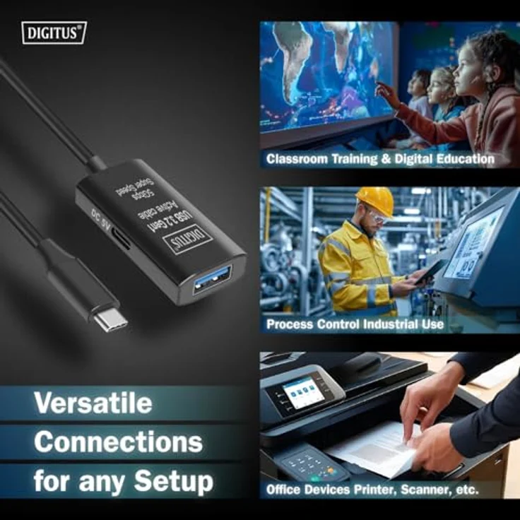 DIGITUS Aktives USB 3.2 Gen 1 Verlängerungskabel – 5 m – USB-C Stecker auf USB-A Buchse – Bis zu 5 Gbit/s – Stromversorgung über USB – Schwarz – Bild 4